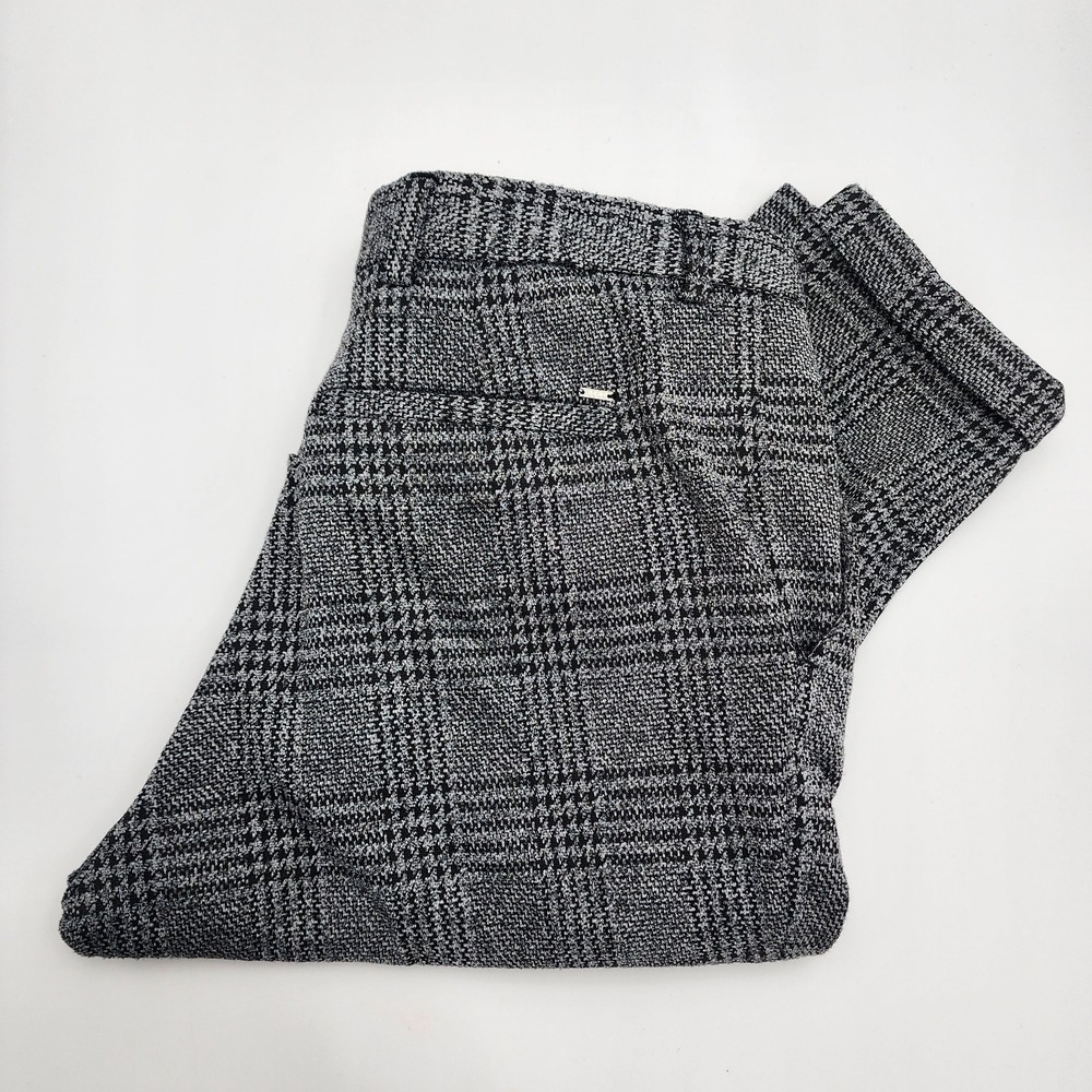 Zara Women's Plaid Pants Rolled‎ hem Gray Black Casual Business Size 36